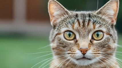 Close-Up of a Curious Tabby Cat With Striking Green Eyes