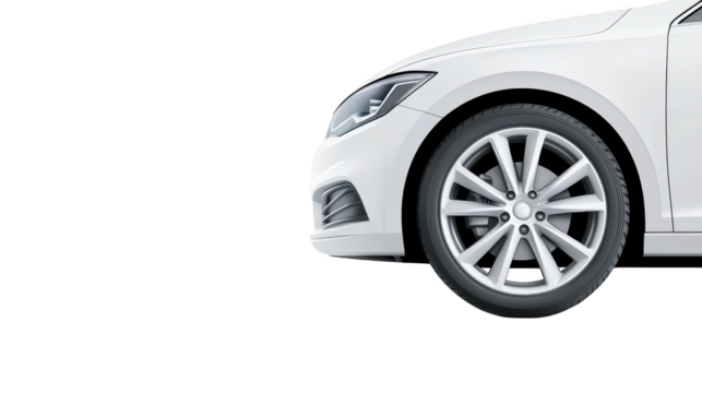 Sleek white car, a front view perspective showcasing modern automotive design 