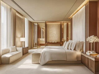 Luxurious modern bedroom design featuring elegant decor and natural light