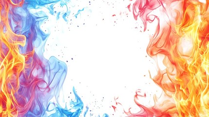 Fototapeta premium Cartoon fire frame with dynamic flames in vibrant colors, hot blazing borders, and a fiery divider design, isolated on white