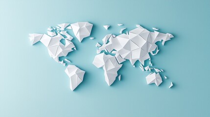 A world map reduced to its simplest geometric shapes, emphasizing essential forms and geographical relationships.