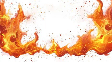 Cartoon flame frame with dynamic, hot fire elements, blazing and vibrant colors, fiery borders isolated on white