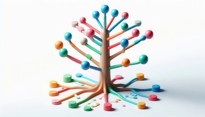 Obraz premium Creative tree structure model studio 3d art bright colors close-up innovation concept