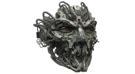 Detailed Robotic Mask Concept on Black Background for Sci-Fi Designs