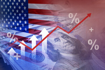 US tariff rate rising , trade policy , business graph and dollars banknote , tax calculation change 