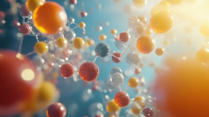 Abstract colorful molecular structure, in a vibrant background, showcasing connections, for educational or scientific use
