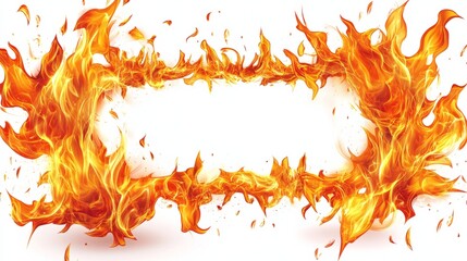 Flame-like cartoon frame with vibrant fire elements, hot flaming borders isolated on white, creating a blazing divider effect
