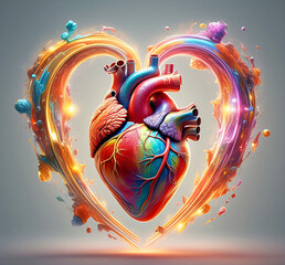 A colorful illustrative picture of an Anatomy of Human heart which helps in research study for Doctors, Surgeons, and Medical students.