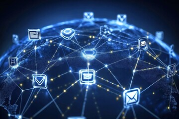 Global Network: Data Transmissions Connect Continuously Worldwide for Instant Communication