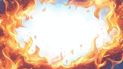 Obraz premium Vibrant cartoon fire frame with flickering flames, hot blazing dividers in orange and red colors, isolated on white