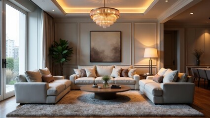 Elegant Living Room Interior Design with Neutral Color Palette and Modern Furniture