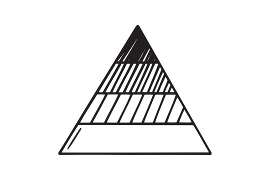 triangle chart business statistics doodle hand drawn icon. Outline drawing triangle chart 4 parts, four levels of the pyramid line clipart symbol