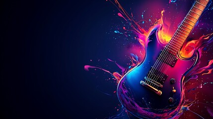 Fototapeta premium Abstract electric guitar in vibrant paint splatter