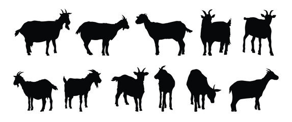 goat and goat kid silhouette set. goat and goat kid isolated farm animal silhouette icon vector collection