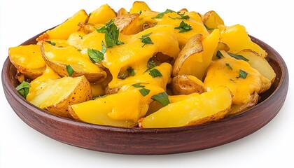 Crispy Potato Wedges with Melted Cheese Sauce and Parsley