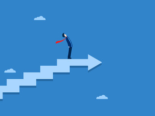 Growth, Businessman looking up the stairs to success