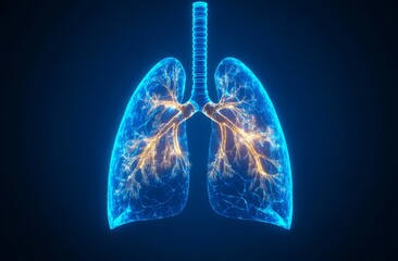 Human lungs x-ray illustration shows respiratory system anatomy. Detailed view of lung structure highlights healthy breathing process	