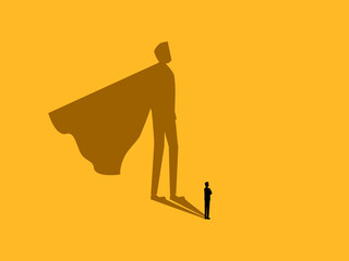 Strength, self confidence ,Businessman with super hero shadow
