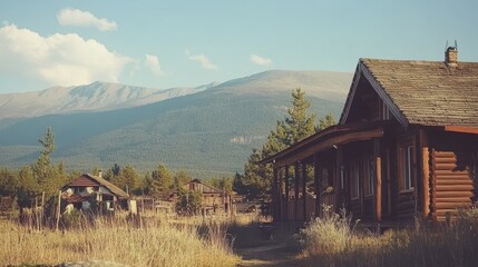 Mountain Cabin Scene Rustic Log Homes Rural Setting