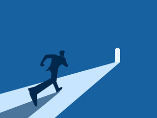 New Opportunity, Avoid Problems, Businessman Running To The Door Shining Light