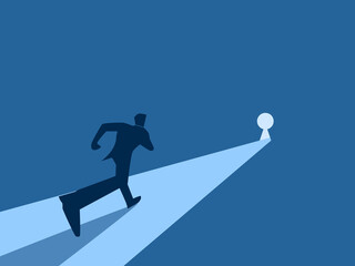 Obraz premium Success, Businessman running to the door keyhole icon