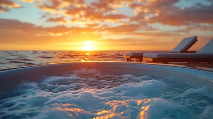 Obraz na płótnie Canvas Sunset hot tub on yacht deck