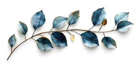 Elegant Teal and Gold Metal Leaf Branch Decor