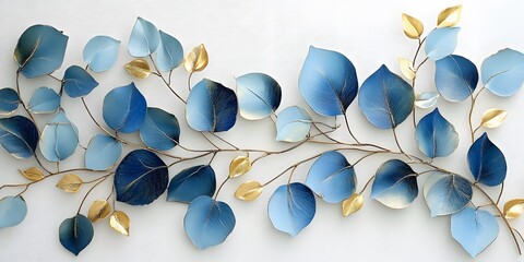 Blue and Gold Metal Leaf Wall Decor Branch