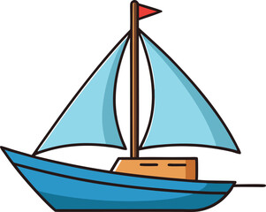 Vibrant Sailboat Minimalist Vector Illustration with High-Quality Colorful Cartoon Design, Perfect for Nautical Themes, Ocean Adventure, Maritime Art, Travel Graphics, and Modern Digital Decor