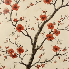 Red Blossom Tree Branch Wallpaper Design