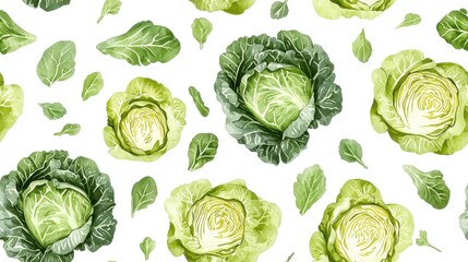 Charming cabbage pattern illustration digital art flat design bright background aesthetic appeal