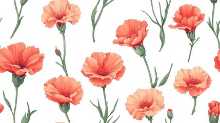 Obraz premium Charming carnation floral pattern illustrative design vibrant colors digital art lightweight aesthetic