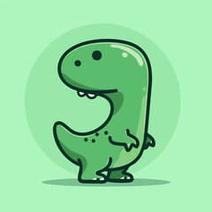 Cute Green Dinosaur with Small Arms and Upward Curved Tail