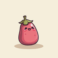 Happy Cartoon Pink Eggplant with Green Stem and Smiling Face