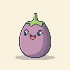 Cute Cartoon Eggplant with a Smiling Face
