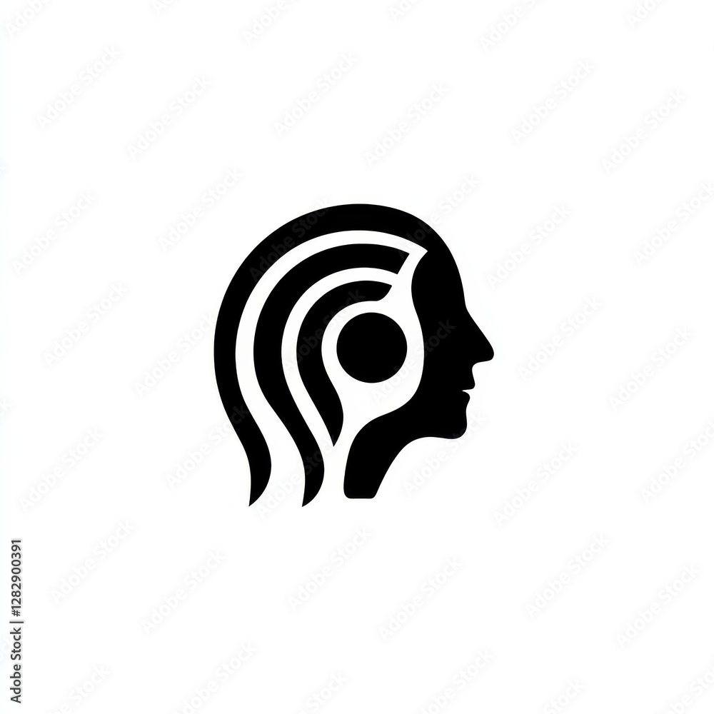 Poster abstract head profile with wavy lines and integrated circle, illustrative vector design for modern l