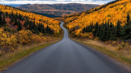 Winding road through autumnal mountain landscape