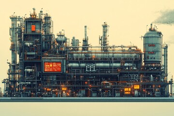 Detailed Illustration of a Large Industrial Factory Complex