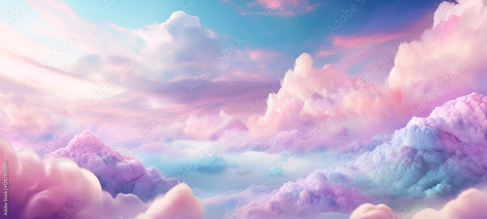 Canvas Prints generated image - fantasy cloudscape. panoramic aerial view above clouds at sunset. illustration