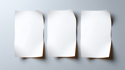 Three Blank Sheets of Torn White Paper on a Textured Gray Background