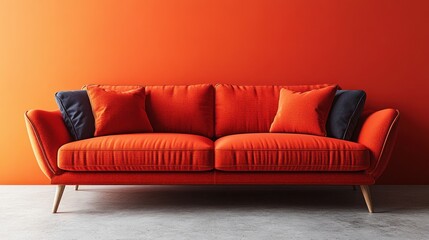 Fototapeta premium Orange sofa, orange wall, interior design