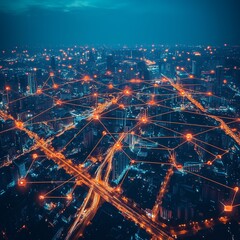 Smart City Network Digital Connection Urban Technology Global Communication business The network is a beam of light.