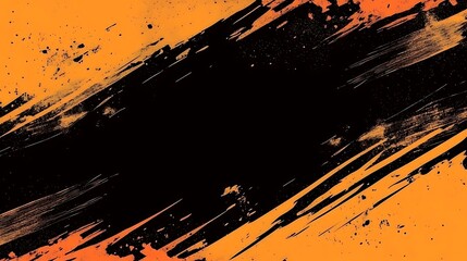 Abstract art design with orange and black brushstrokes