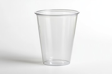 A Clear Plastic Cup Stands on a White Background