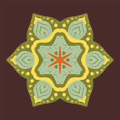 Earthy Tones Mandala – Ornamental Floral Pattern with Green, Brown, and Yellow Accents