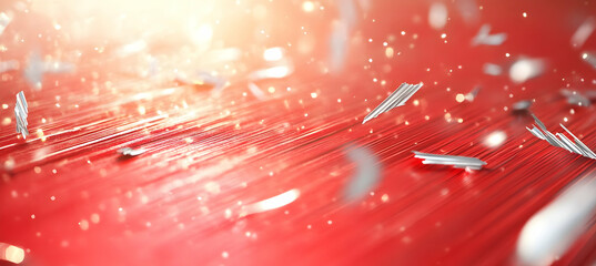 Red celebratory background with silver confetti falling. Perfect for cards, banners, or festive designs