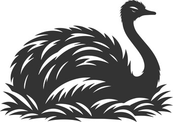 Ostrich resting with its head tucked in animal vector silhouette