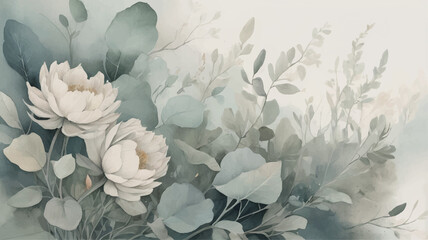 grunge vintage background with flowers and leaves