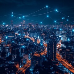 Smart City Network Digital Connection Urban Technology Global Communication The network is a beam of light.