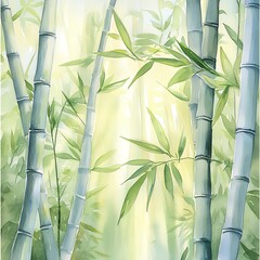 Tranquil Bamboo Forest Bathed in Soft Morning Light with Lush Greenery